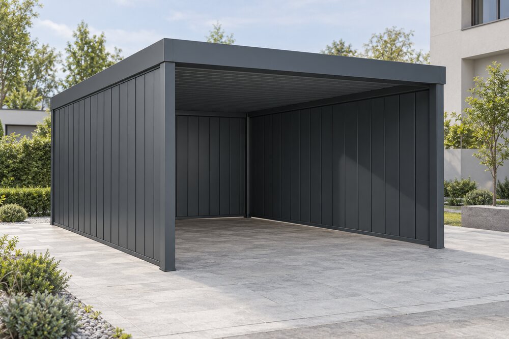 Wiata garażowa na jedno auto 3,5x6 m - 4x ścianka Modułowa Pion
